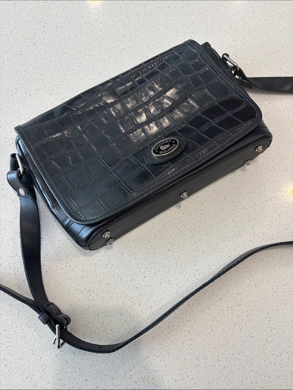 Dooney & Bourke Leather Crossbody Bag - Black Croc Embossed